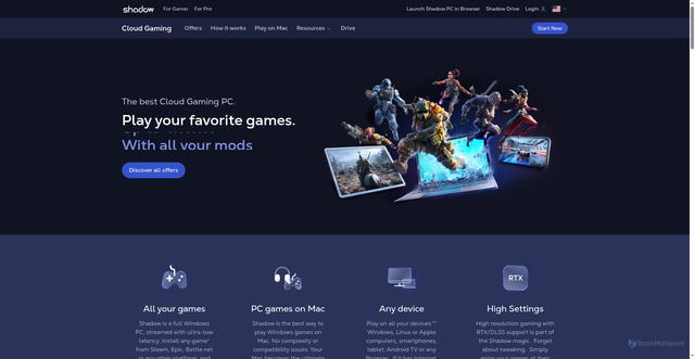 Security scan screenshot of https://shadow.tech/