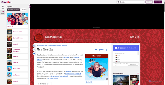 Security scan screenshot of https://taskmaster.fandom.com/wiki/Mae_Martin