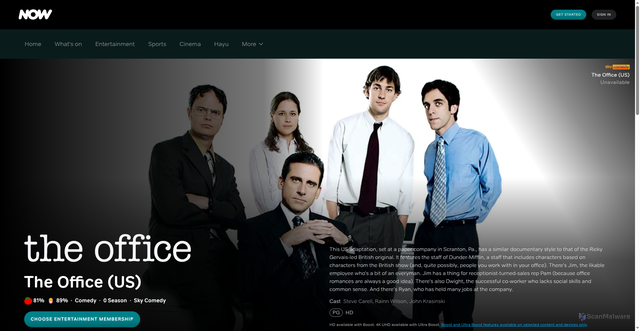Security scan screenshot of https://www.nowtv.com/watch/the-office-us/iYEQZ2uDbPiuXiLCmLPb9Q