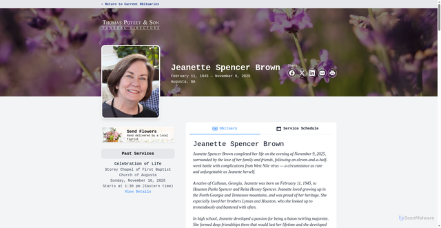 Security scan screenshot of https://www.thomaspoteet.com/obituaries/jeanette-brown