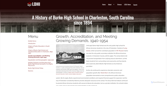 Security scan screenshot of https://ldhi.library.cofc.edu/exhibits/show/history_burke_high_school/growth_accred_demands