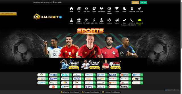 Security scan screenshot of https://dausbetkuberani.click/desktop/game/sports/cmd