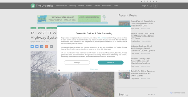 Security scan screenshot of https://www.theurbanist.org/future-of-wsdot-highway-system/