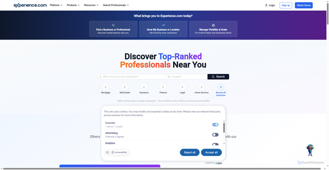 Security scan screenshot of https://experience.com