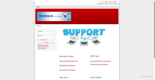 Security scan screenshot of https://support.dumore.co/