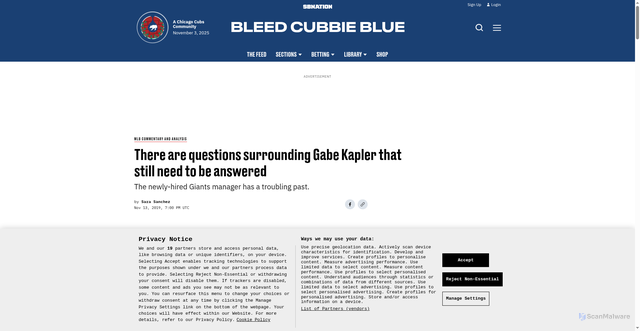Security scan screenshot of https://www.bleedcubbieblue.com/2019/11/13/20962562/gabe-kapler-questions-giants-new-manager