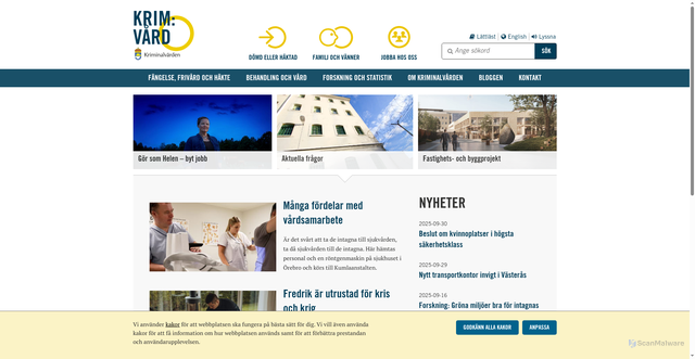 Security scan screenshot of https://www.kriminalvarden.se/
