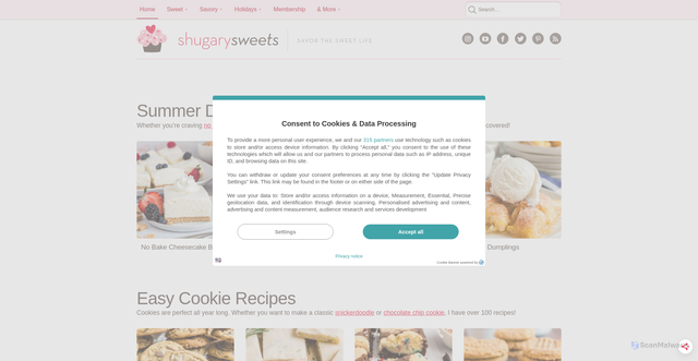 Security scan screenshot of https://www.shugarysweets.com