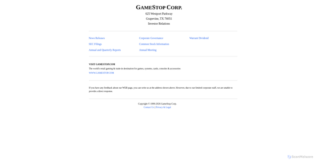 Security scan screenshot of https://news.gamestop.com/