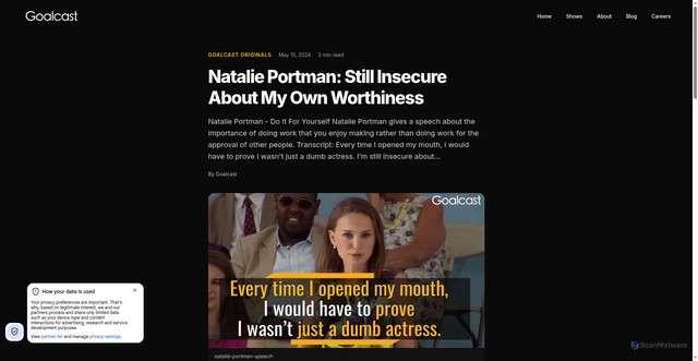 Security scan screenshot of https://www.goalcast.com/natalie-portman/