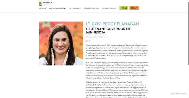 Security scan screenshot of https://advancenativepl.org/our-team/lt-gov-peggy-flanagan/