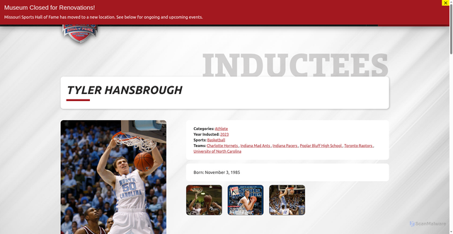 Security scan screenshot of https://mosportshalloffame.com/inductees/tyler-hansbrough/