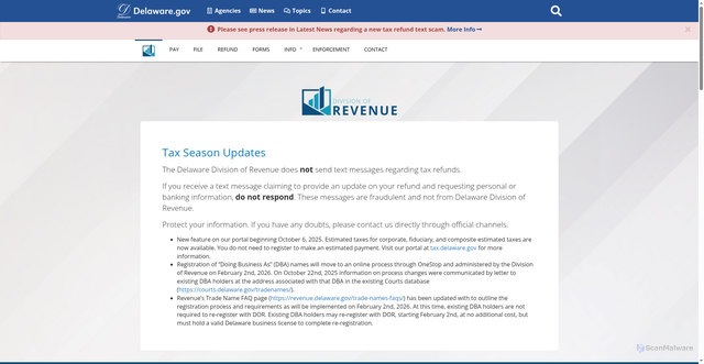Security scan screenshot of https://revenue.delaware.gov/