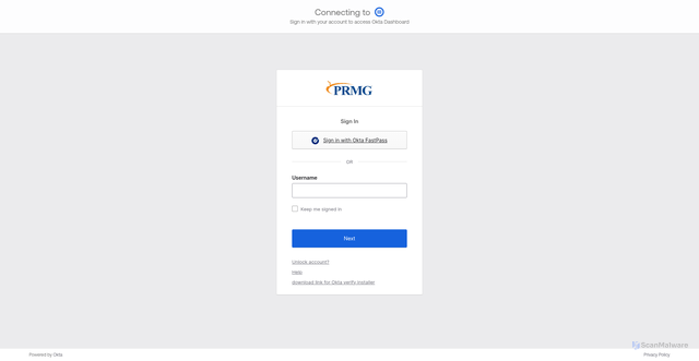 Security scan screenshot of https://prmg.okta.com
