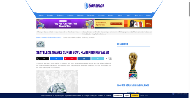 Security scan screenshot of https://www.cardboardconnection.com/seattle-seahawks-super-bowl-xlviii-ring