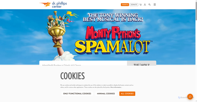 Security scan screenshot of https://drphillipscenter.org/show/monty-python-s-spamalot-m4dx