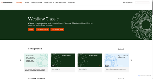 Security scan screenshot of https://training.thomsonreuters.com/legal-westlaw-classic
