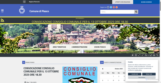 Security scan screenshot of https://www.comune.piasco.cn.it/
