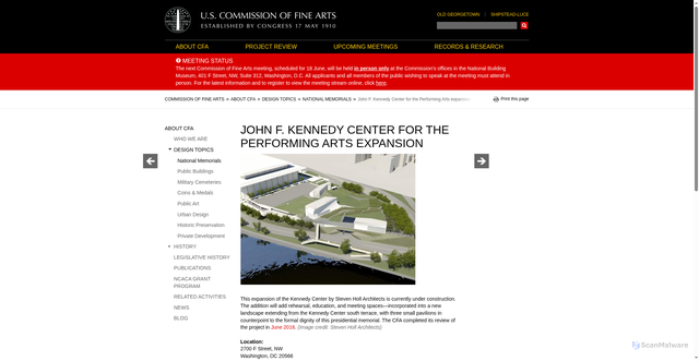 Security scan screenshot of https://www.cfa.gov/about-cfa/design-topics/national-memorials/john-f-kennedy-center-performing-arts-expansion