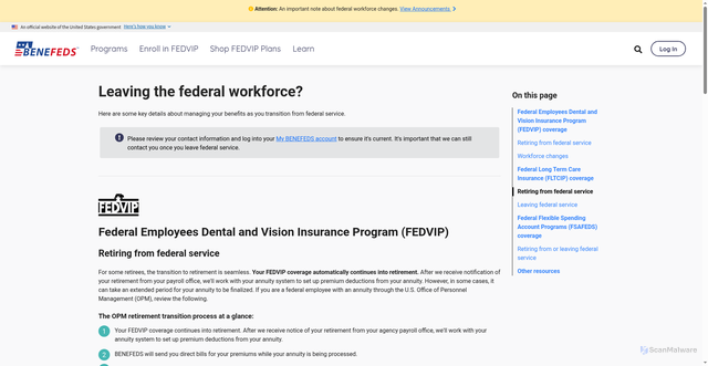 Security scan screenshot of https://www.benefeds.gov/retirement