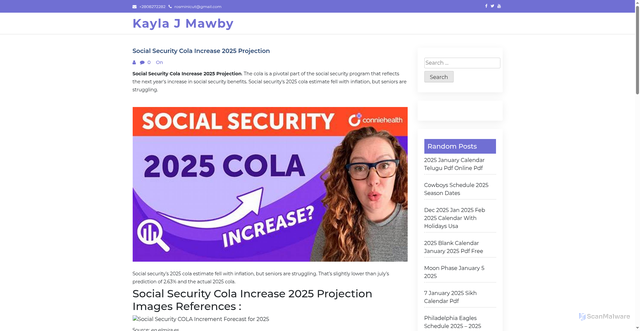 Security scan screenshot of https://kaylajmawby.pages.dev/ccgbp-social-security-cola-increase-2025-projection-ahmbr/