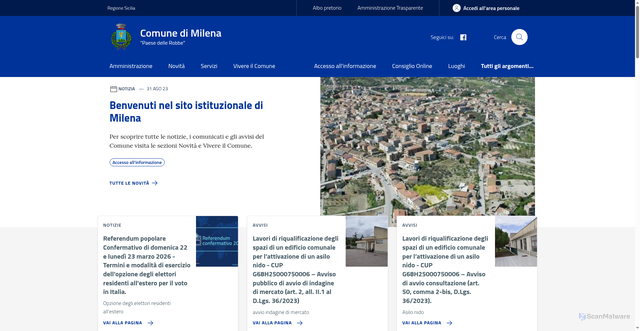 Security scan screenshot of https://www.comune.milena.cl.it/