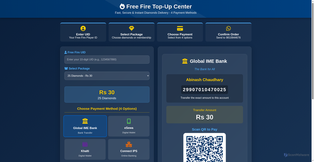 Security scan screenshot of https://freefiretopupcenter-01fu9489hu.edgeone.app/