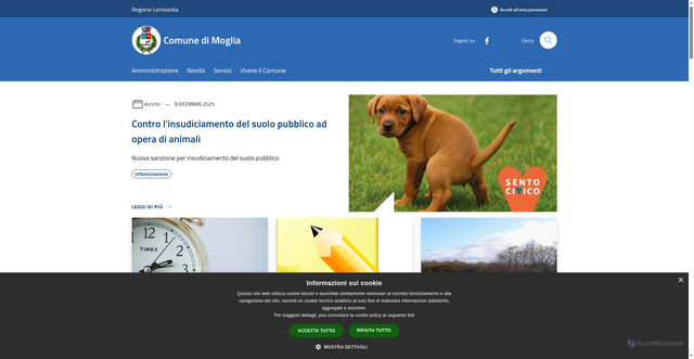 Security scan screenshot of https://www.comune.moglia.mn.it/it