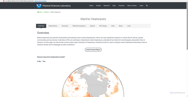 Security scan screenshot of https://psl.noaa.gov/marine-heatwaves/