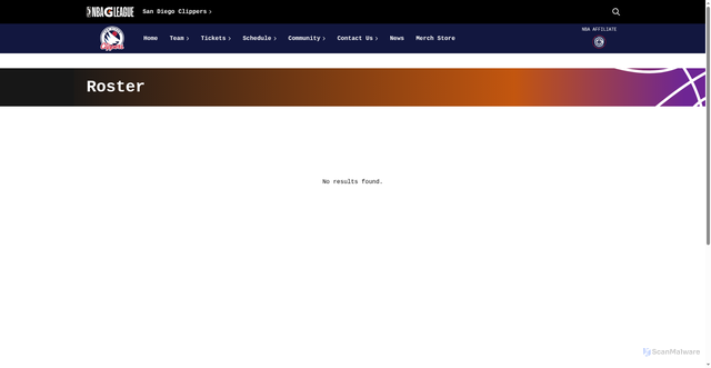 Security scan screenshot of https://sandiego.gleague.nba.com/roster