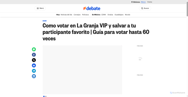 Security scan screenshot of https://www.debate.com.mx/show/como-votar-en-la-granja-vip-y-salvar-a-tu-participante-favorito--guia-para-votar-hasta-60-veces-20251019-0140.html