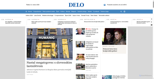 Security scan screenshot of https://www.delo.si