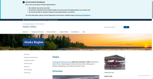 Security scan screenshot of https://www.bia.gov/regional-office/alaska-region