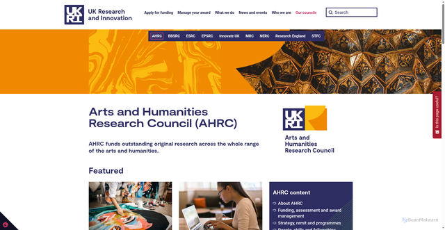 Security scan screenshot of https://www.ukri.org/councils/ahrc/