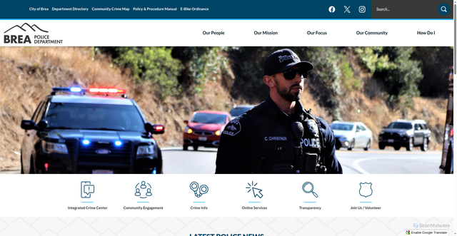 Security scan screenshot of https://www.cityofbrea.gov/1595/Police-Services