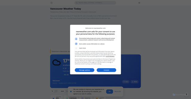 Security scan screenshot of https://www.nearweather.com/location/vancouver-us-5814616