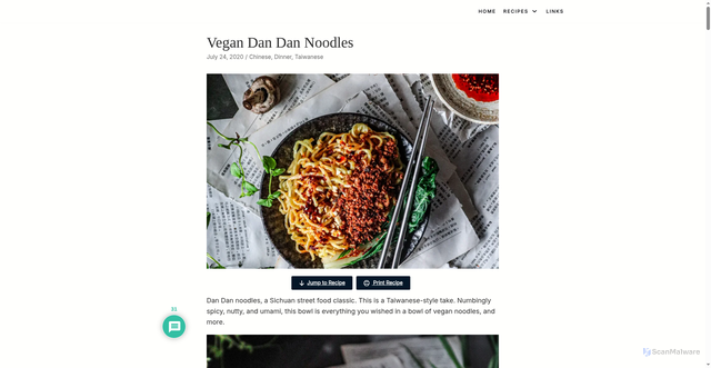 Security scan screenshot of https://chejorge.com/2020/07/24/vegan-dan-dan-noodles/