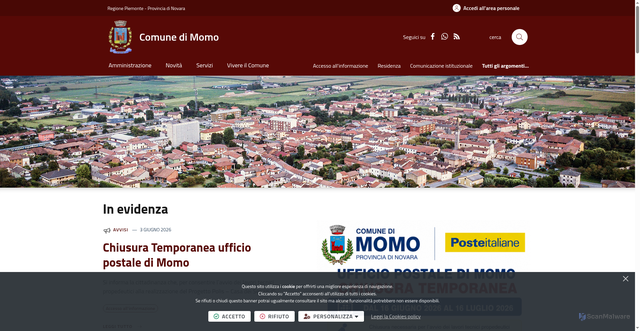 Security scan screenshot of https://www.comune.momo.no.it