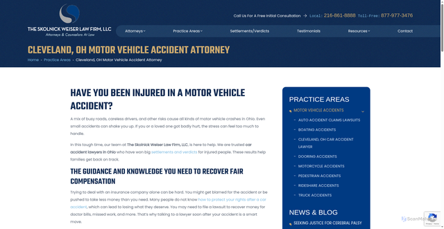 Security scan screenshot of https://skolnicklaw.com/practice-areas/ohio-car-accident-lawyer/