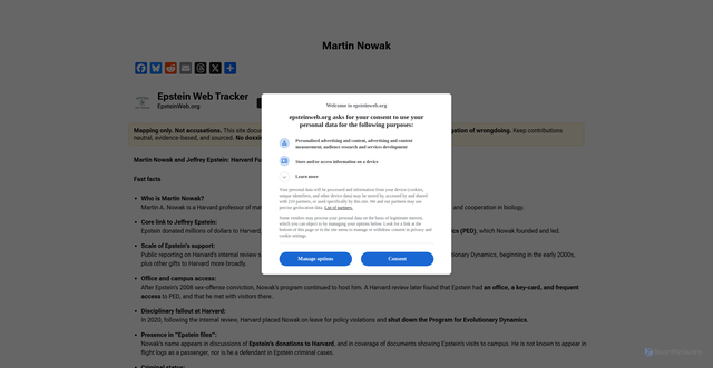 Security scan screenshot of https://epsteinweb.org/martin-nowak/