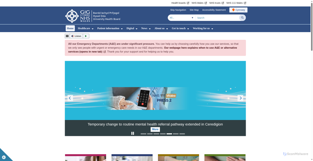 Security scan screenshot of https://hduhb.nhs.wales/