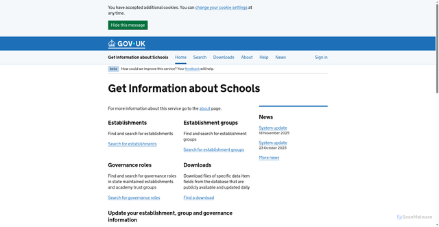 Security scan screenshot of https://get-information-schools.service.gov.uk