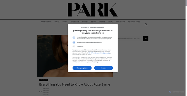 Security scan screenshot of https://parkmagazineny.com/rose-byrne/