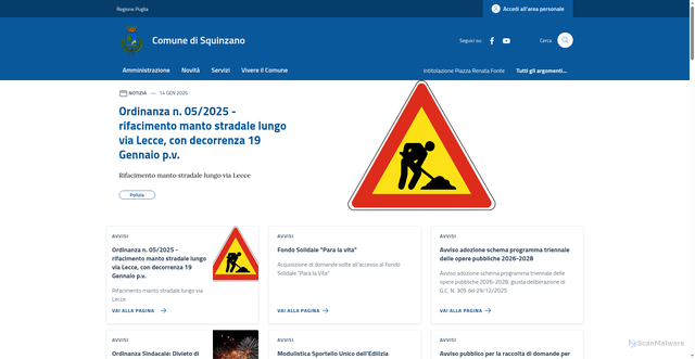 Security scan screenshot of https://comune.squinzano.le.it/