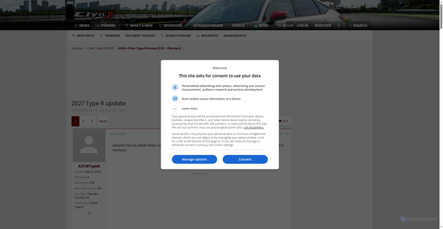 Security scan screenshot of https://www.civicxi.com/forum/threads/2027-type-r-update.62581/