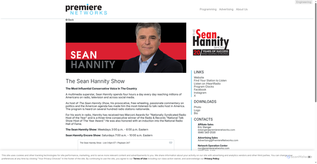 Security scan screenshot of https://www.premierenetworks.com/shows/sean-hannity-show