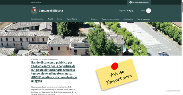 Security scan screenshot of https://www.comune.bibiana.to.it/