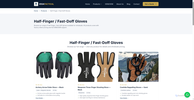 Security scan screenshot of https://vegatactical.pages.dev/products/tactical-gloves-protection/half-finger-fast-doff-gloves