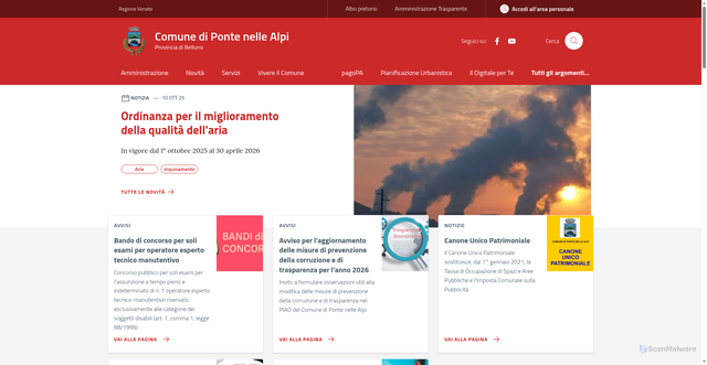 Security scan screenshot of https://www.comune.pontenellealpi.bl.it/