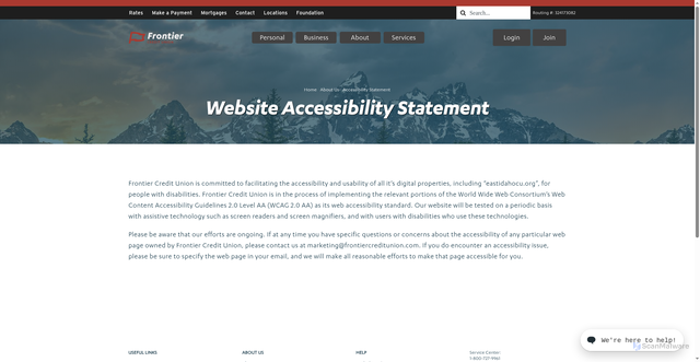 Security scan screenshot of https://frontiercreditunion.com/about-us/accessibility-statement/